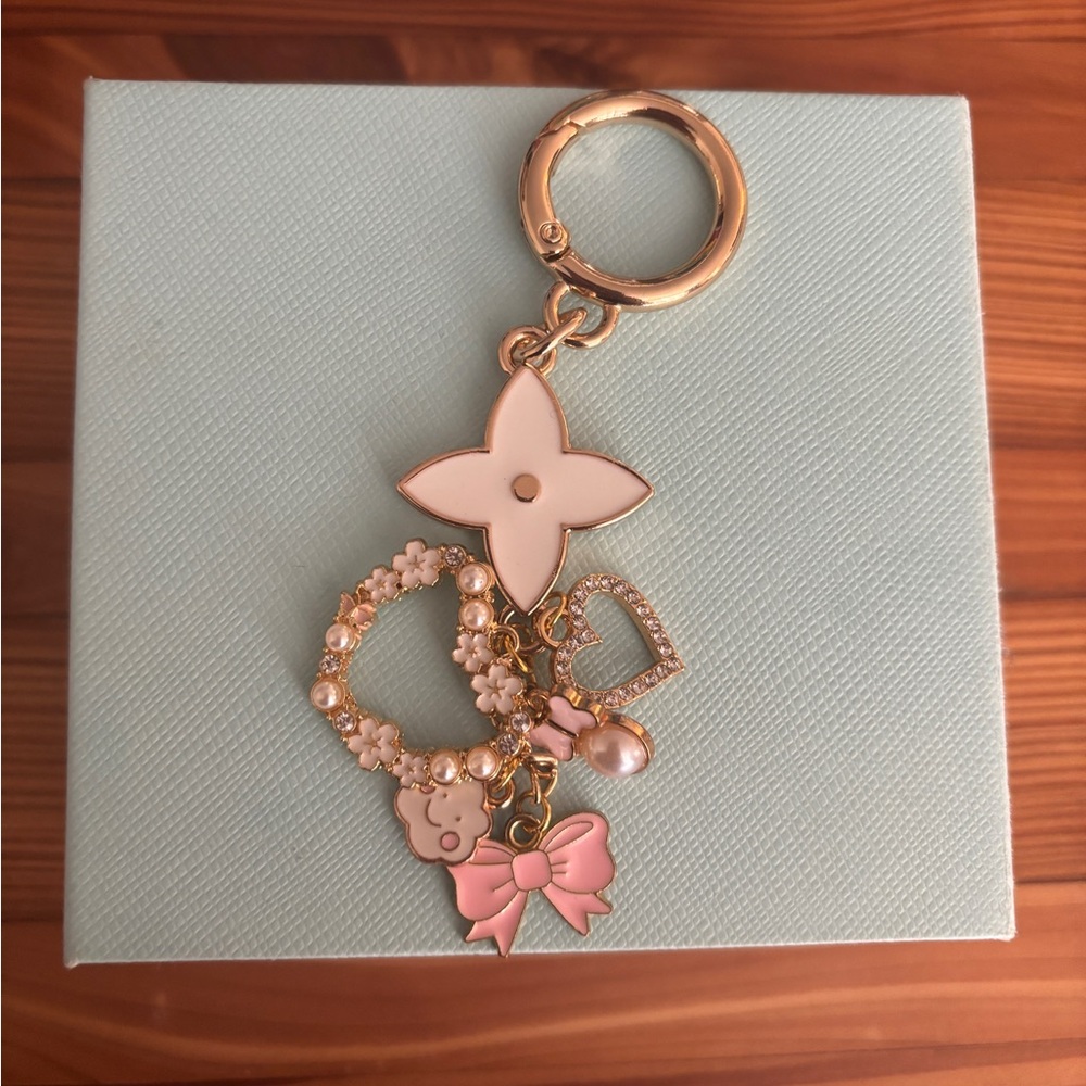 Handmade Elegant Pink and Gold Charm Keychain Bag Charm